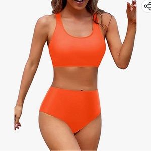 Women’s Neon Orange High-Waist Bikini